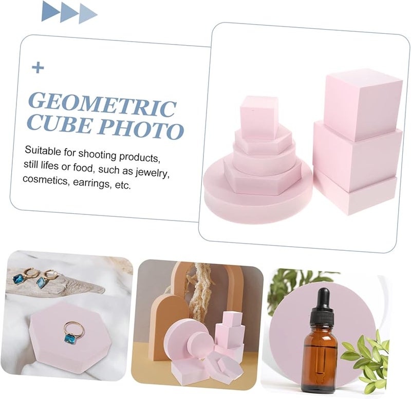 Geometric Cube Props Set Pink 8pcs For Product Photography Jewelry Makeup Cosmetics - Image 4